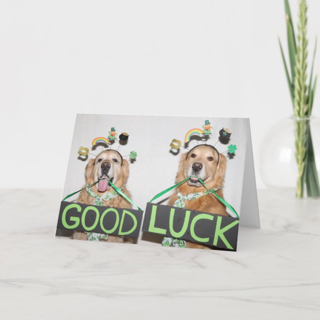 Golden Retriever Good Luck St. Patrick's Day Card (Front)