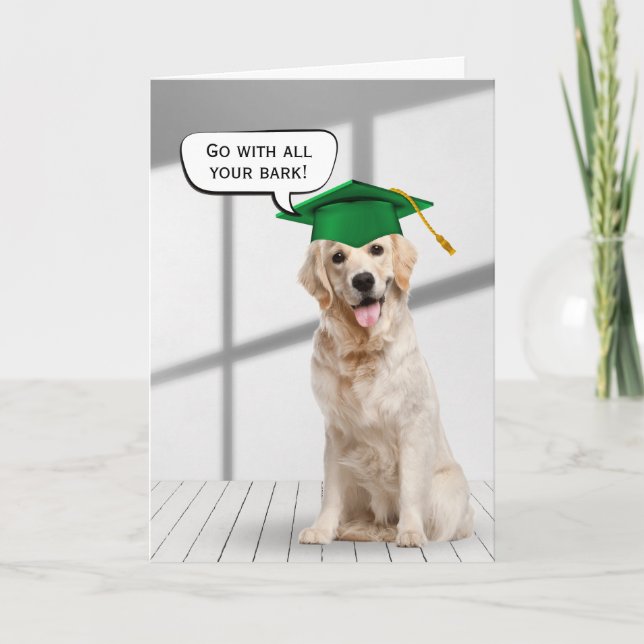Golden Retriever Graduate With Green Cap Card (Front)