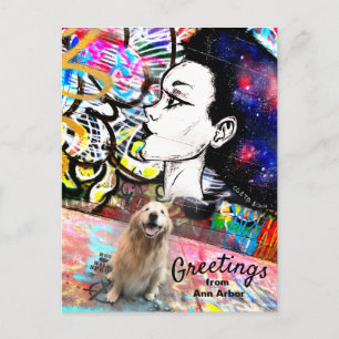 Golden Retriever Graffiti Alley Ann Arbor Travel Postcard