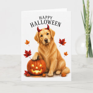 Golden Retriever Halloween Devil Dog Card