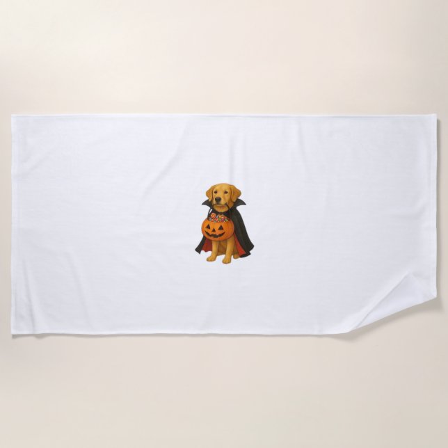 Golden Retriever Halloween Dog with Pumpkin Candy  Beach Towel (Front)