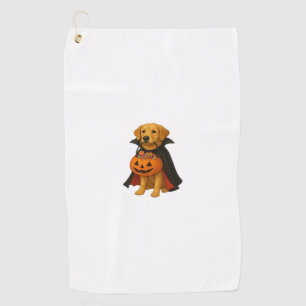 Golden Retriever Halloween Dog with Pumpkin Candy  Golf Towel