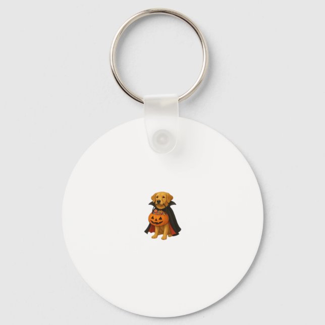 Golden Retriever Halloween Dog with Pumpkin Candy  Key Ring (Front)