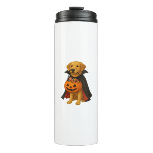 Golden Retriever Halloween Dog with Pumpkin Candy  Thermal Tumbler