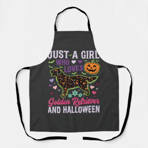 Golden Retriever Halloween Girl Pumpkin Dog Design Apron