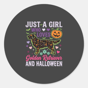Golden Retriever Halloween Girl Pumpkin Dog Design Classic Round Sticker