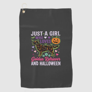 Golden Retriever Halloween Girl Pumpkin Dog Design Golf Towel