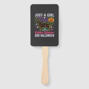 Golden Retriever Halloween Girl Pumpkin Dog Design Hand Fan
