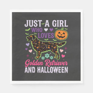 Golden Retriever Halloween Girl Pumpkin Dog Design Napkin