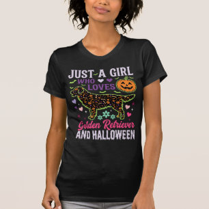 Golden Retriever Halloween Girl Pumpkin Dog Design T-Shirt
