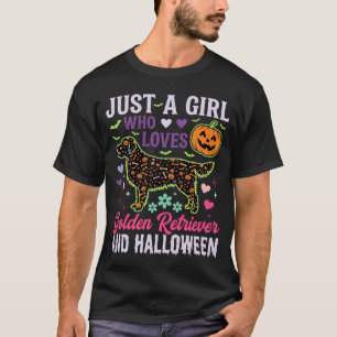 Golden Retriever Halloween Girl Pumpkin Dog Design T-Shirt