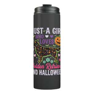Golden Retriever Halloween Girl Pumpkin Dog Design Thermal Tumbler