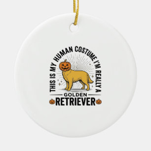 Golden Retriever Halloween Pumpkin Costume Design_ Ceramic Tree Decoration