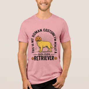 Golden Retriever Halloween Pumpkin Costume Design_ Tri-Blend Shirt