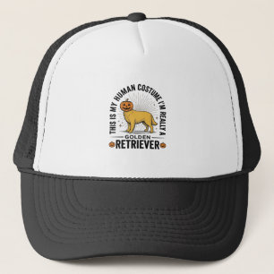 Golden Retriever Halloween Pumpkin Costume Design_ Trucker Hat