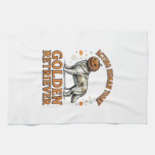 Golden Retriever Halloween Pumpkin Dog Costume Shi Tea Towel