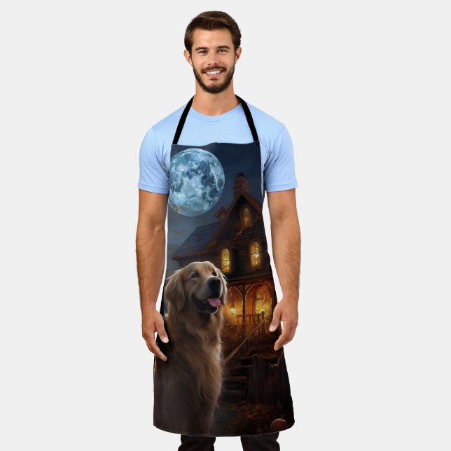 Golden Retriever Halloween Scary Apron (Worn)
