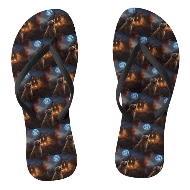Golden Retriever Halloween Scary Jandals (Footbed)