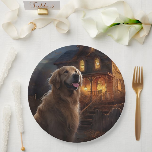 Golden Retriever Halloween Scary Paper Plate (Wedding)