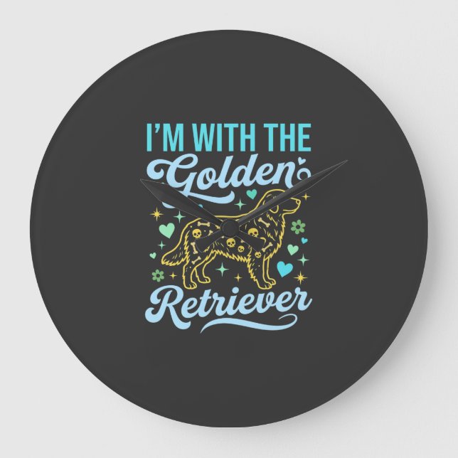 Golden Retriever Halloween Skull Pattern Dog Lover Large Clock (Front)