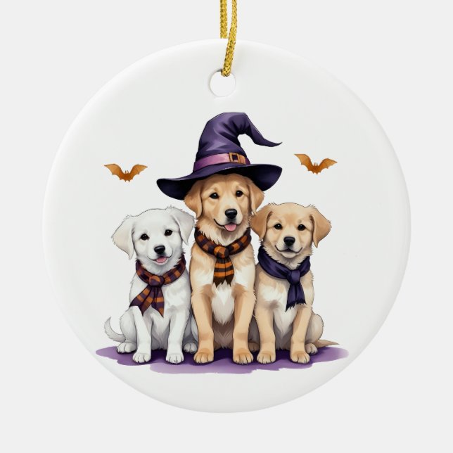 Golden Retriever Halloween Spooky Dog Halloween  Ceramic Tree Decoration (Front)