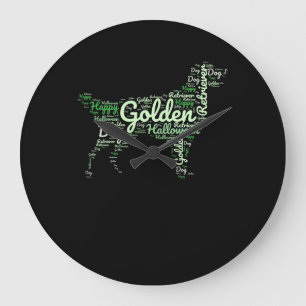 Golden Retriever Halloween Typography Large Clock
