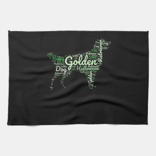 Golden Retriever Halloween Typography Tea Towel