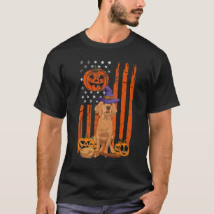 Golden Retriever Halloween USA Flag Witch Hat Dog T-Shirt