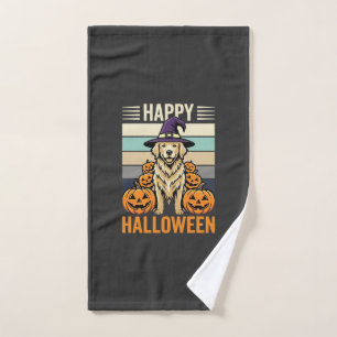 Golden Retriever Halloween Vintage Pumpkin Design Hand Towel