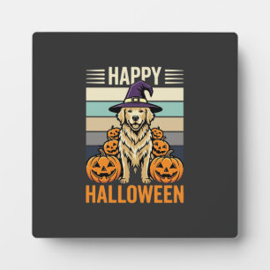 Golden Retriever Halloween Vintage Pumpkin Design Plaque