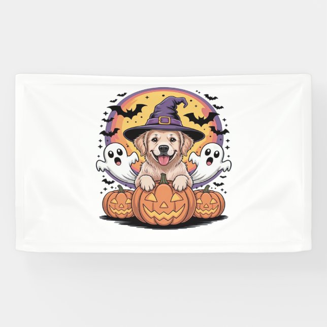 Golden Retriever Halloween Witch Dog Classic T-Shi Banner (Horizontal)