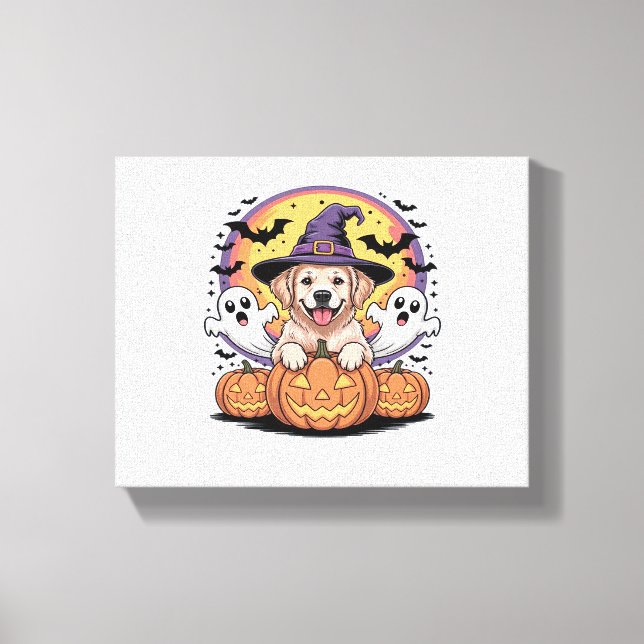 Golden Retriever Halloween Witch Dog Classic T-Shi Canvas Print (Front)