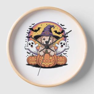 Golden Retriever Halloween Witch Dog Classic T-Shi Clock