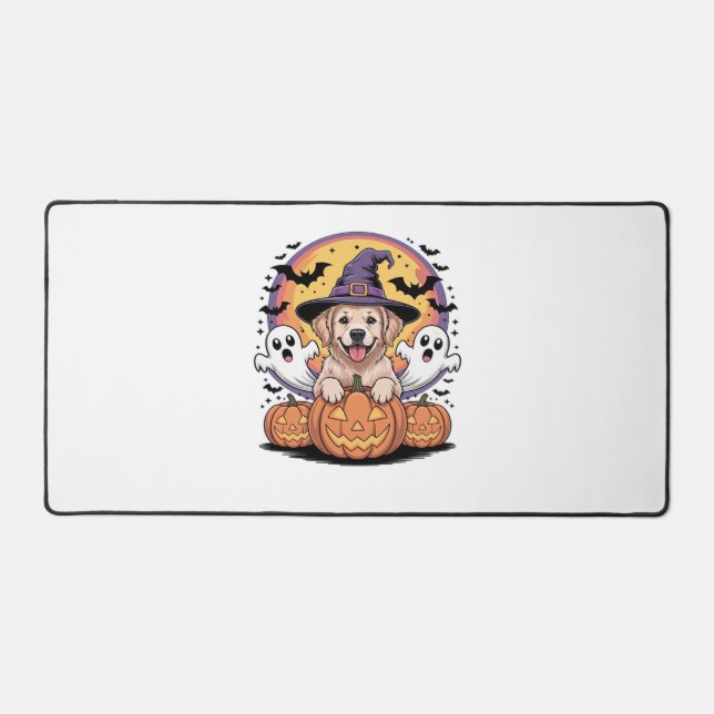 Golden Retriever Halloween Witch Dog Classic T-Shi Desk Mat (Front)