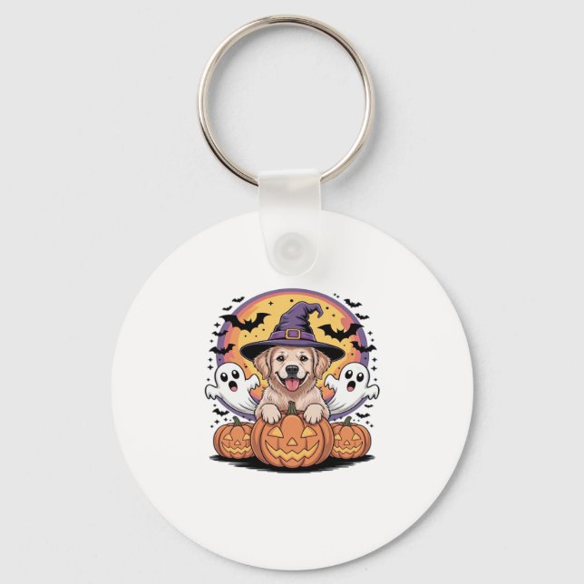 Golden Retriever Halloween Witch Dog Classic T-Shi Key Ring (Front)
