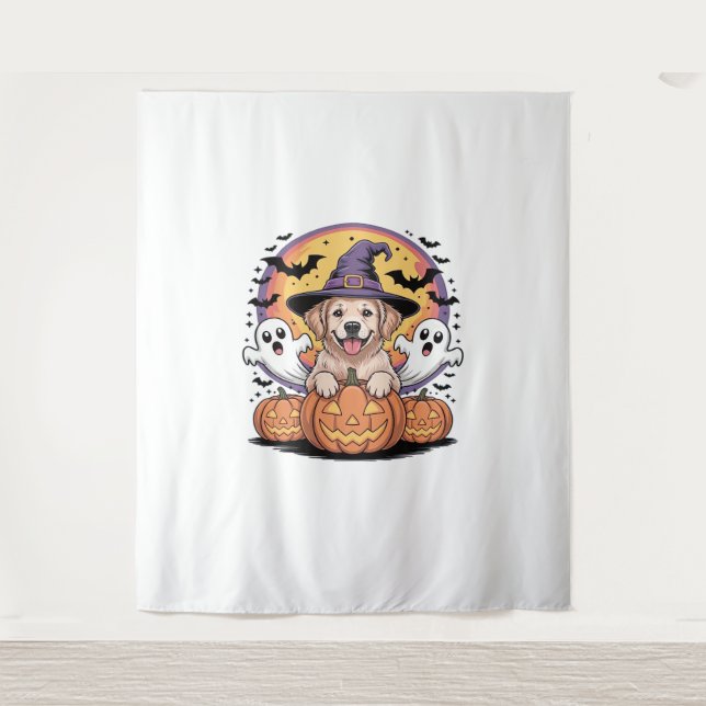 Golden Retriever Halloween Witch Dog Classic T-Shi Tapestry (Front)
