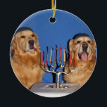 Golden Retriever Hanukkah Menorah Ceramic Tree Decoration<br><div class="desc">This ornament features golden retrievers in yarmulkes lighting a menorah. This would make a perfect Hanukkah gift or decoration.</div>