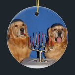 Golden Retriever Hanukkah Menorah Ceramic Tree Decoration<br><div class="desc">This ornament features golden retrievers in yarmulkes lighting a menorah. This would make a perfect Hanukkah gift or decoration.</div>