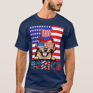 Golden Retriever Happy 4th Of July American Flag  T-Shirt