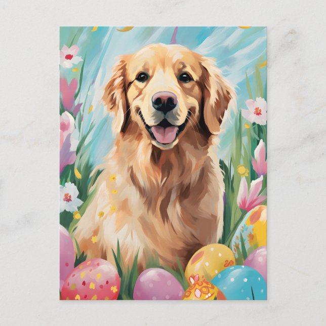 Golden Retriever Happy Easter Postcard (Front)