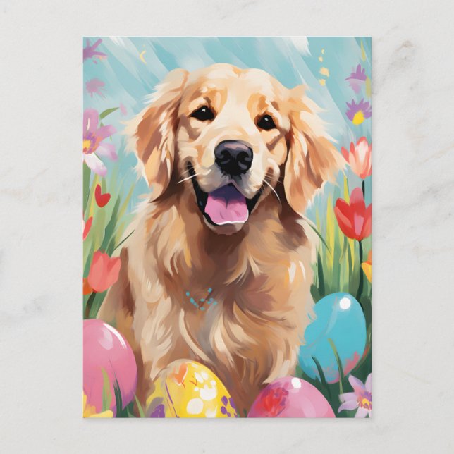 Golden Retriever Happy Easter Postcard (Front)