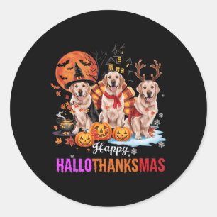Golden Retriever Happy Hallothanksmas Halloween Th Classic Round Sticker