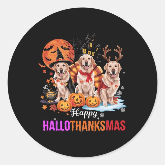 Golden Retriever Happy Hallothanksmas Halloween Th Classic Round Sticker (Front)