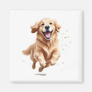 Golden Retriever Happy Playful Fun Jumping In Air Magnet