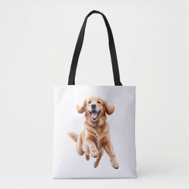 Golden Retriever Happy Playful Fun Jumping In Air Tote Bag (Front)
