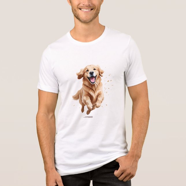 Golden Retriever Happy Playful Fun Jumping In Air Tri-Blend Shirt (Front)
