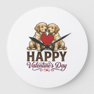 Golden Retriever Happy Valentine’s Day Large Clock