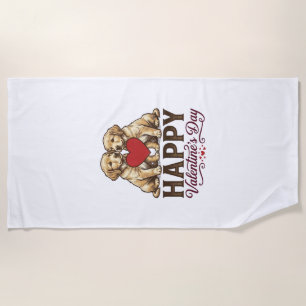 Golden Retriever Happy Valentines Day Beach Towel