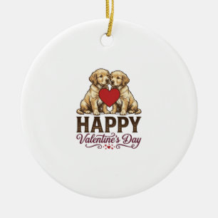 Golden Retriever Happy Valentines Day Ceramic Tree Decoration