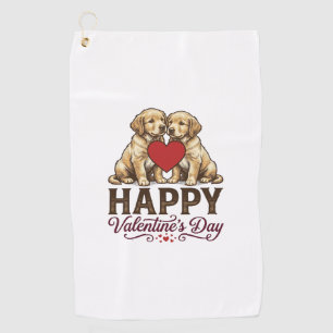 Golden Retriever Happy Valentines Day Golf Towel